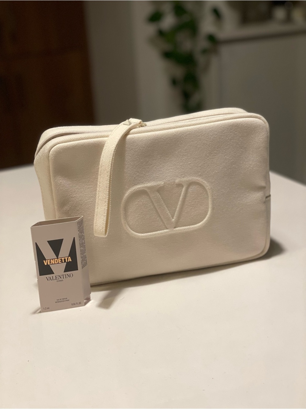Valentino Beauty Cream Embossed V Logo Cosmetic Pouch